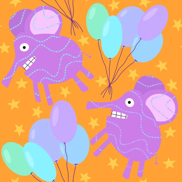 Cartoon Feestelijke Dieren Naadloze Olifant Ballonnen Patroon Voor Verjaardag Verpakking — Stockfoto