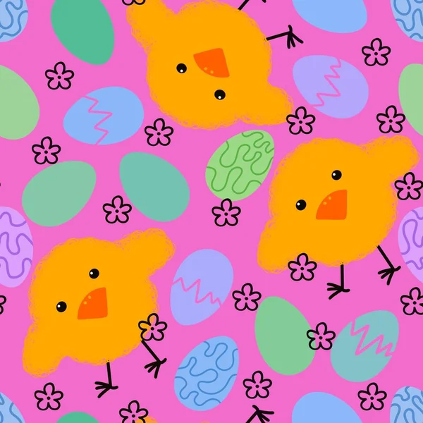 Ostereier Nahtloses Cartoon Hühnermuster Zum Einwickeln Von Papier Und Stoffen — Stockfoto