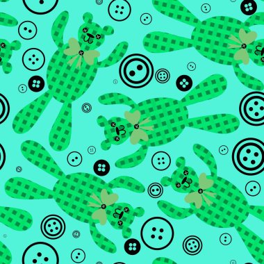 Çizgi filmlerdeki oyuncaklar, kusursuz ayı desenli ambalajlar, çocuk giysileri, kumaşlar, çarşaflar ve paketleme kutuları. Yüksek kaliteli illüstrasyon