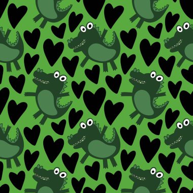 Hayvanlar çizgi filminde, kağıt, kumaş, çarşaf, ambalaj ve çocuk giysisi baskısı için kusursuz timsah dinozor desenli dinozor desenleri. Yüksek kaliteli illüstrasyon