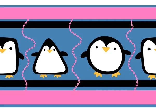 Vinterdjur Sömlös Pingvin Tecknad Kawaii Jul Fiskmönster För Inslagning Papper — Stockfoto
