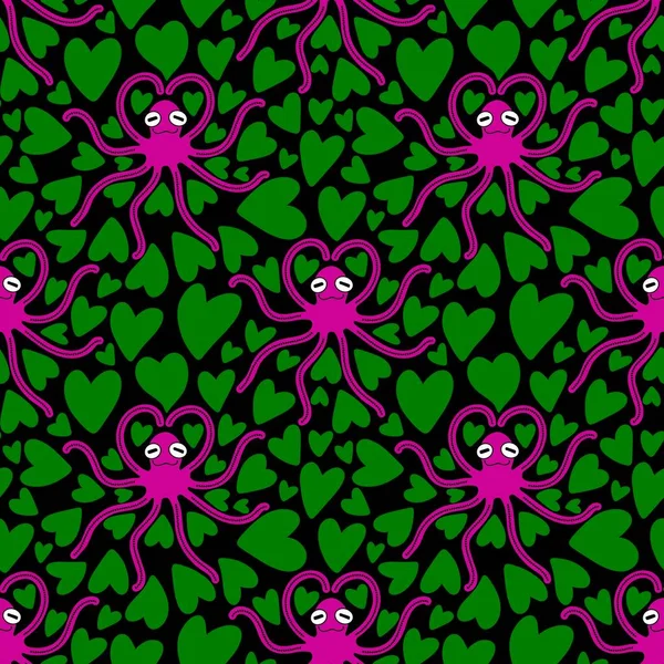 Cartoon Dieren Naadloze Octopus Kawaii Liefde Patroon Voor Het Inpakken — Stockfoto