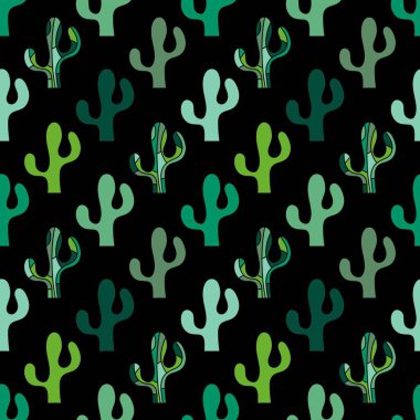 Kağıt, kumaş, çarşaf, tatil aksesuarları ve çocuk giysileri baskısı ve mayo tekstili için yaz çiçeksiz kaktüs deseni. Yüksek kaliteli illüstrasyon