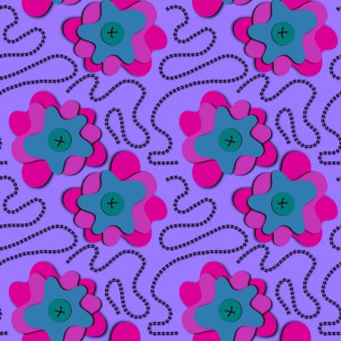 Kağıt, çarşaf, kumaş, giysi baskısı, çocuk defterleri, ambalaj ve mutfak tekstili için soyut, dikişsiz çiçek deseni. Yüksek kaliteli illüstrasyon