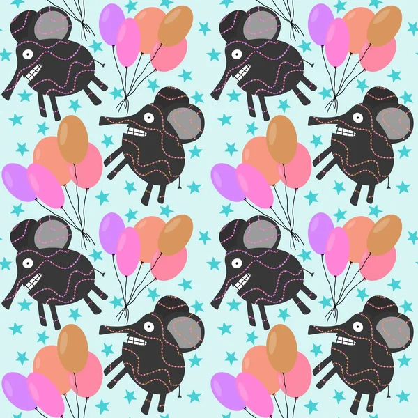 Cartoon Festive Animals Seamless Elephant Balloons Pattern Birthday Wrapping Paper — Stock Photo, Image