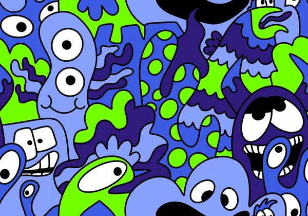 Dibujos Animados Doodle Monstruos Extranjeros Sin Costuras Animales Patrón Para —  Fotos de Stock