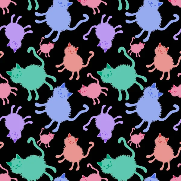 Cartoon Animals Seamless Cat Kitten Pattern Wrapping Paper Fabrics Linens — Stock Photo, Image