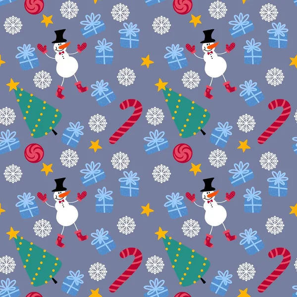 Zimowy Bezszwowy Wzór Bałwana Płatków Śniegu Papieru Pakowania Świątecznego Zeszytów — Zdjęcie stockowe