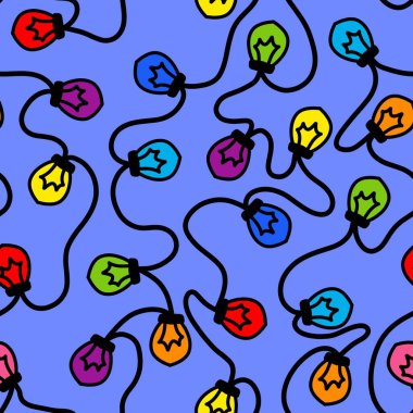 Kış aydınlatması pürüzsüz ampuller çizgi film kar taneleri desenleri ambalajlar, kumaşlar, çarşaflar Noel ambalajları, Noel hediye paketleri ve çocuk giysileri baskısı. Yüksek kaliteli illüstrasyon