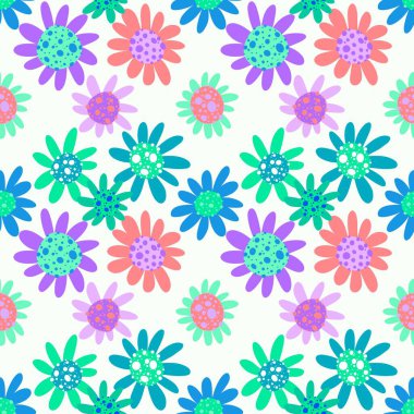 Kağıt, çarşaf, kumaş, giysi baskısı, çocuk defterleri, ambalaj ve mutfak tekstili için soyut, dikişsiz çiçek deseni. Yüksek kaliteli illüstrasyon