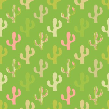 Kağıt, kumaş, çarşaf, tatil aksesuarları ve çocuk giysileri baskısı ve mayo tekstili için yaz çiçeksiz kaktüs deseni. Yüksek kaliteli illüstrasyon