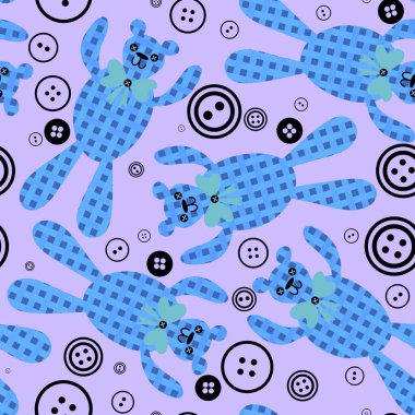 Çizgi filmlerdeki oyuncaklar, kusursuz ayı desenli ambalajlar, çocuk giysileri, kumaşlar, çarşaflar ve paketleme kutuları. Yüksek kaliteli illüstrasyon