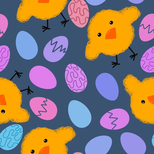 Easter Eggs Seamless Cartoon Chicken Pattern Wrapping Paper Fabrics Linens — Stock Photo, Image