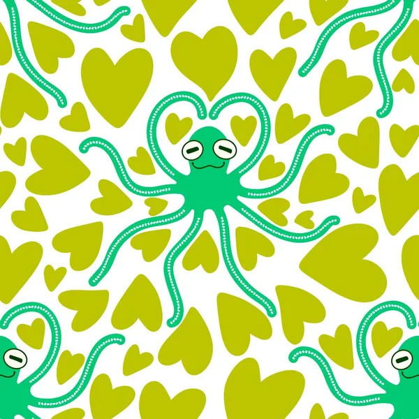 Cartoon Dieren Naadloze Octopus Kawaii Liefde Patroon Voor Het Inpakken — Stockfoto