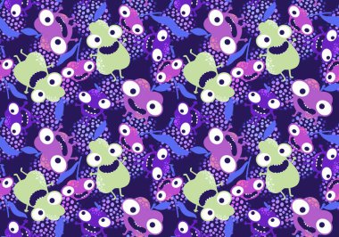 Çizgi film hasadı elmalar, armutlar ve erik desenleri kağıt, kumaş, çarşaf, ambalaj ve çocuk giysileri baskısı ve mutfak tekstili için. Yüksek kaliteli illüstrasyon