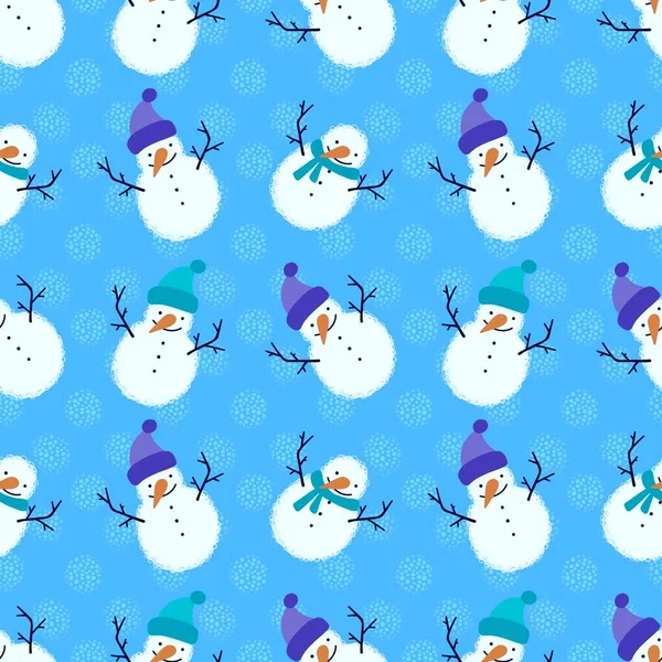 Winter Seamless Snowman Snowflakes Pattern Christmas Wrapping Paper Kids Notebooks — Stock Fotó