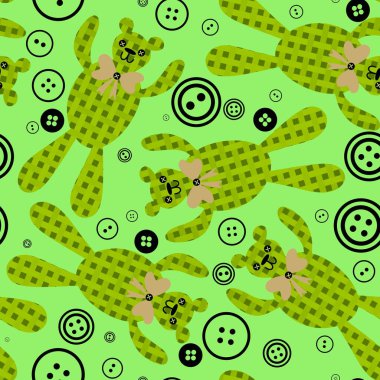 Çizgi filmlerdeki oyuncaklar, kusursuz ayı desenli ambalajlar, çocuk giysileri, kumaşlar, çarşaflar ve paketleme kutuları. Yüksek kaliteli illüstrasyon