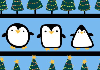 Kış hayvanları, karikatürsüz penguen çizgi filmi Kawaii Noel balık desenli ambalaj kağıdı ve çocuk giysileri baskısı, kumaşlar, çarşaflar ve Noel ambalajı. Yüksek kaliteli illüstrasyon