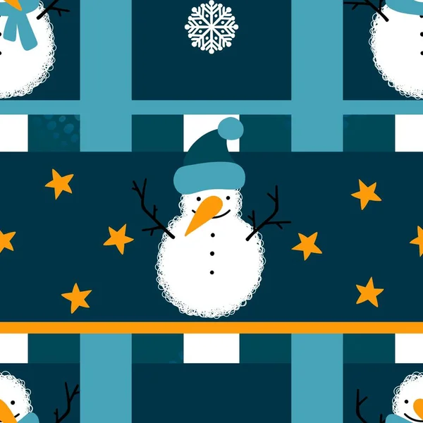 Zimowy Bezszwowy Wzór Bałwana Płatków Śniegu Papieru Pakowania Świątecznego Zeszytów — Zdjęcie stockowe