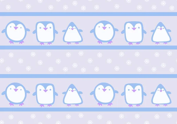 Winter Animals Seamless Penguin Cartoon Kawaii Christmas Fish Pattern Wrapping — Stock Photo, Image