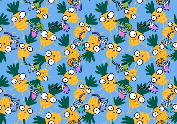 Fruit Seamless Cartoon Pineapple Pattern Wrapping Paper Fabrics Linens Kids — Stock Photo, Image
