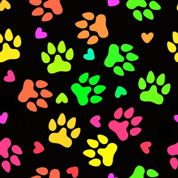 Cartoon Animals Seamless Footprints Dog Cat Pattern Wrapping Paper Fabrics — Stock Photo, Image