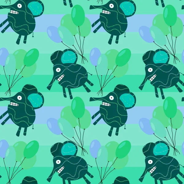 Cartoon festive animals seamless elephant and balloons pattern for birthday and wrapping paper and fabrics and linens and kids clothes print. High quality illustration