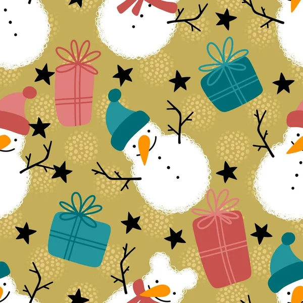 Winter Seamless Snowman Snowflakes Pattern Christmas Wrapping Paper Kids Notebooks — ストック写真