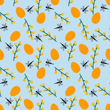 Easter eggs seamless spring pattern for kids clothes print and accessories and notebooks and wrapping paper and fabrics and kitchen. High quality illustration