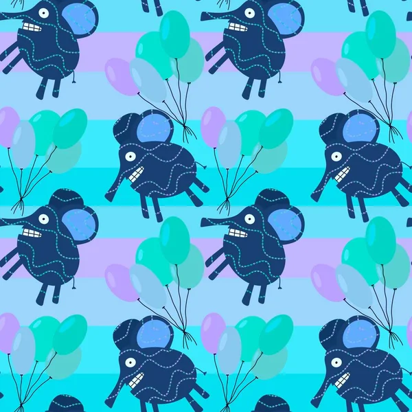 Cartoon festive animals seamless elephant and balloons pattern for birthday and wrapping paper and fabrics and linens and kids clothes print. High quality illustration