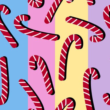 Noel ambalaj kağıdı, kumaş, çarşaf ve çocuk giysileri baskısı ve hediye paketi için Noel şekersiz nane şekeri. Yüksek kaliteli illüstrasyon