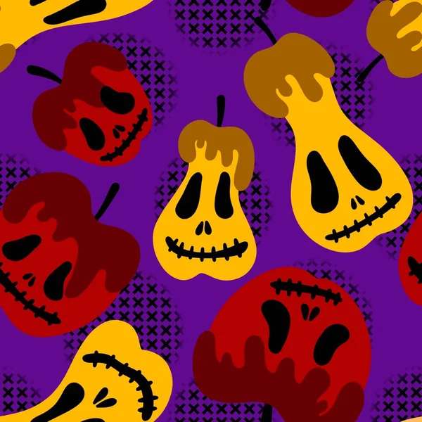 Halloween Monsters Naadloze Appels Peren Gezicht Patroon Voor Het Inpakken — Stockfoto