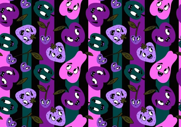 Cartoon fruit harvest seamless apples and pears and plums pattern for wrapping paper and fabrics and linens and packaging and kids clothes print and kitchen textiles. High quality illustration