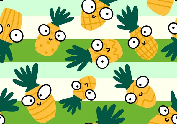 Fruit seamless cartoon pineapple pattern for wrapping paper and fabrics and linens and kids clothes print and summer swimsuit. High quality illustration