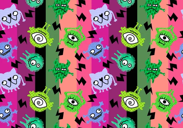 Cartoon Doodle Monster Nahtlose Aliens Und Tiere Muster Zum Einwickeln — Stockfoto