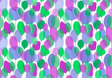 Karikatürlerde ambalaj kağıtları, kumaşlar, çarşaflar, doğum günü paketleri ve çocuk giysileri baskısı için şenlikli, dikişsiz balonlar. Yüksek kaliteli illüstrasyon