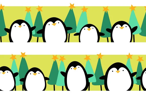 Зимові Тварини Безшовний Пінгвін Мультфільм Каваї Різдвяний Рибний Візерунок Обгортання — стокове фото