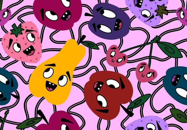 Dibujos Animados Fruta Cosecha Manzanas Sin Costura Peras Ciruelas Patrón — Foto de Stock