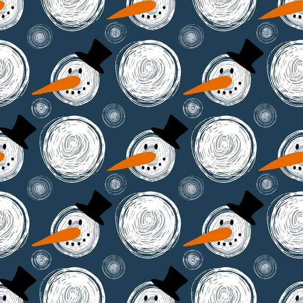 Winter seamless snowman and snowflakes pattern for Christmas wrapping paper and kids notebooks and accessories and fabrics. High quality illustration