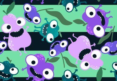 Çizgi film hasadı elmalar, armutlar ve erik desenleri kağıt, kumaş, çarşaf, ambalaj ve çocuk giysileri baskısı ve mutfak tekstili için. Yüksek kaliteli illüstrasyon