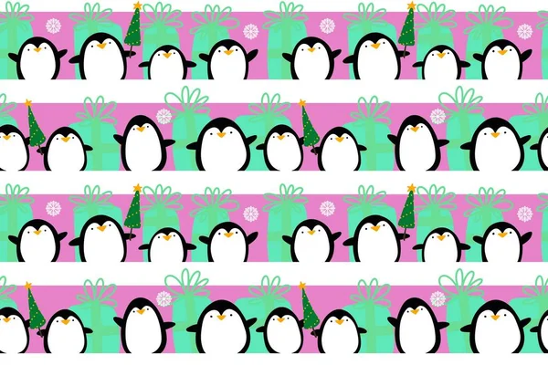 Animaux Hiver Sans Couture Pingouin Dessin Animé Kawaii Motif Poisson — Photo