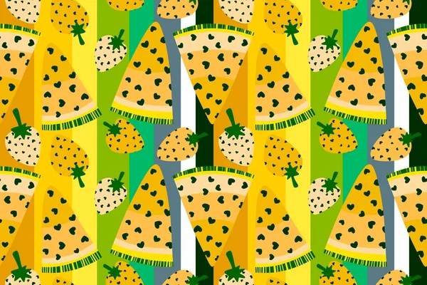 Verão Desenho Animado Kawaii Fruta Sem Costura Morango Melancia Fatias — Fotografia de Stock