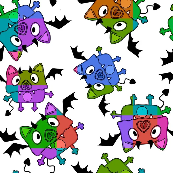 Animais Halloween Padrão Morcegos Sem Costura Para Papel Embrulho Crianças — Fotografia de Stock