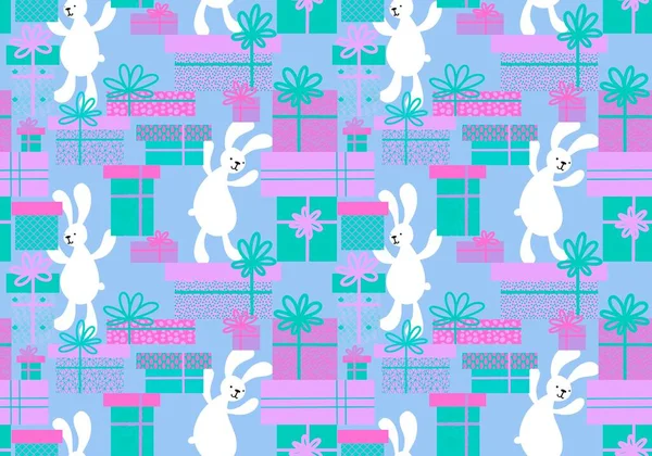 Мультяшні Тварини Безшовний Візерунок Кроликів Обгортання Паперу Тканин Постільної Білизни — стокове фото