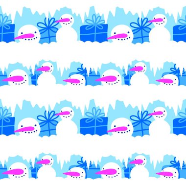 Winter seamless snowman and snowflakes pattern for Christmas wrapping paper and kids notebooks and accessories and fabrics. High quality illustration