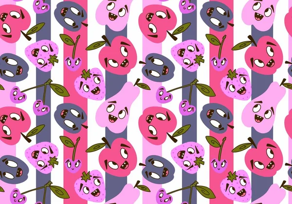 Cartoon Fruit Harvest Seamless Apples Pears Plums Pattern Wrapping Paper — Stock Photo, Image