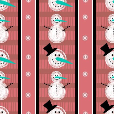 Winter seamless snowman and snowflakes pattern for Christmas wrapping paper and kids notebooks and accessories and fabrics. High quality illustration