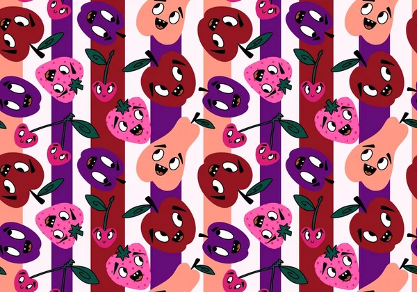Cartoni Animati Frutta Raccolta Senza Soluzione Continuità Mele Pere Prugne — Foto Stock