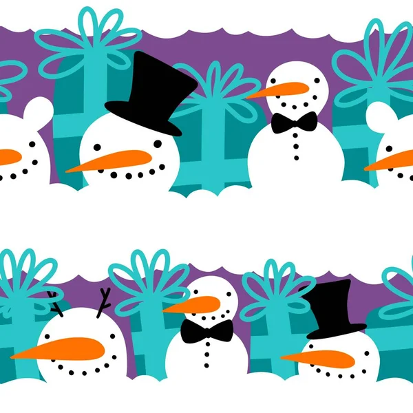 stock image Winter seamless snowman and snowflakes pattern for Christmas wrapping paper and kids notebooks and accessories and fabrics. High quality illustration