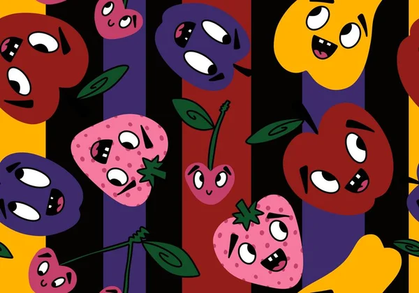 Cartoni Animati Frutta Raccolta Senza Soluzione Continuità Mele Pere Prugne — Foto Stock
